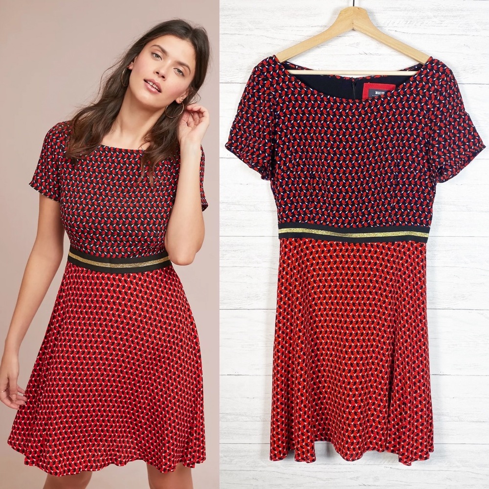 Maeve NWT Amici Red Bunny Print Colorblock Dress